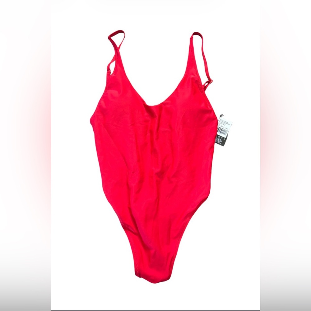 Ocean Blues Red High Cut Thong One Piece Swimsuit Scoop Neck Minimal NWT XL